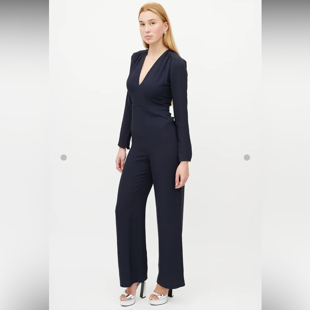 Stella McCartneyRotal Blue V-Neck Wide Leg Jumpsuit - Picture 4 of 14